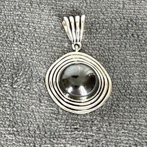 Brighton Silver Tone Black Cabochon Pendant Concentric Circle Signed